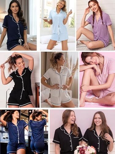 Image of Womens Pajama Sets Short Sleeve Sleepwear Soft Button Down Nightwear Lounge Pj Set XS-XXL