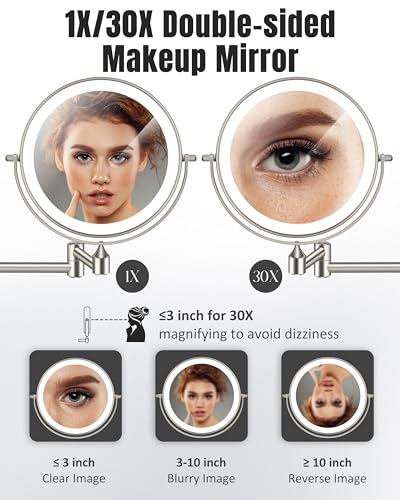 Image of 30X /1X 8 Inch Wall Mounted Magnifying Makeup Mirror with Light for Bathroom
