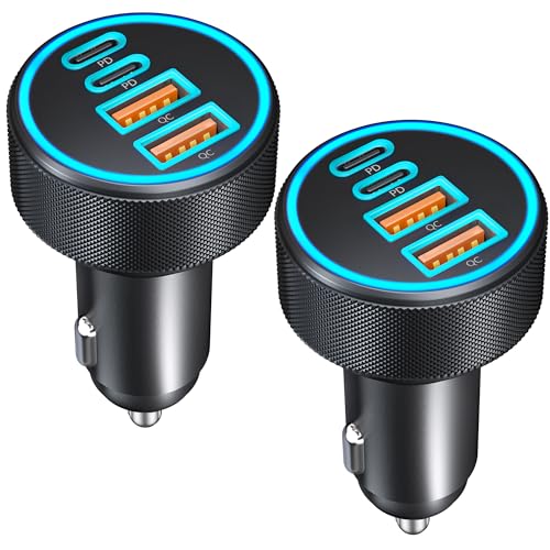 90W 2-Pack Chargeur Allume Cigare USB C, 4-Ports Double 45W USB-C et USB-A, PD/QC Prise 12V Rapide Chargeur Voiture pour iPhone 17 Air 16 15 14 13, Samsung...