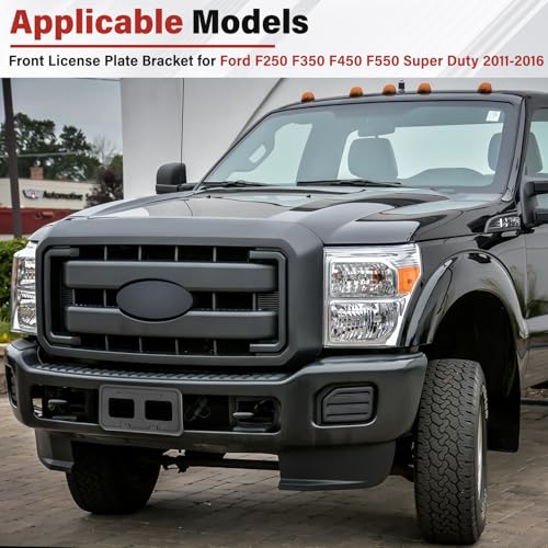 Image of License Plate Bracket Accessories for Ford F250 F350 F450 F550 Super Duty 2011 2012 2013 2014 2015 2016, Front Bumper License Plate Holder Replacement Frame Black Mount