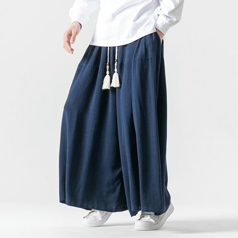 Men's Spring Autumn Chinese Style Straight Wide Leg Trendy Cotton Linen Culottes2