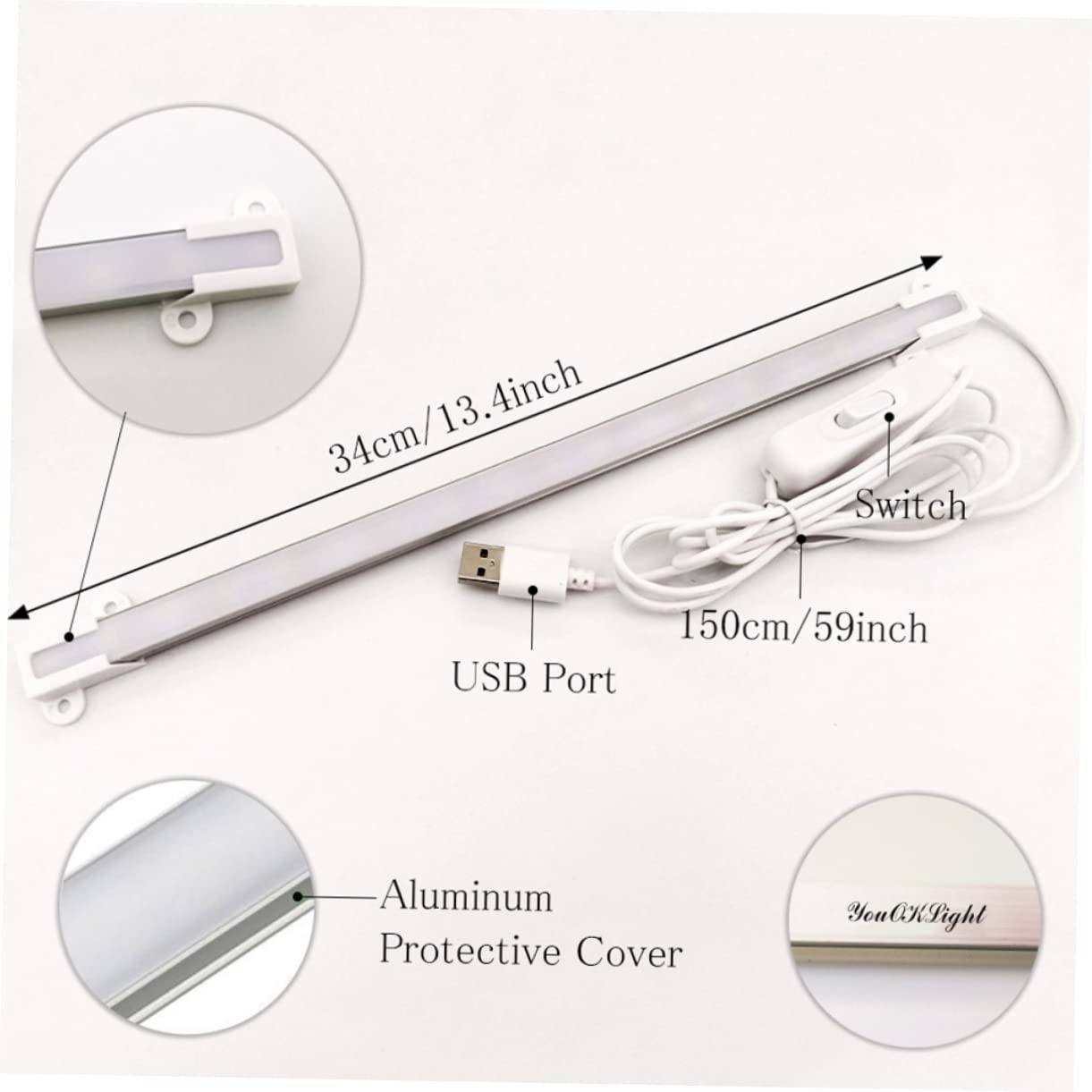Tofficu 2Pcs Portable USB LED Reading Light Strips Eye Caring Desk Lamp for Study Warm White Compact Design for Laptop Desktop Use Flicker Lighting for Reading