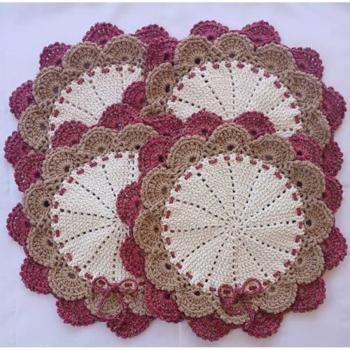 Jogo Americano - Sousplat de Crochê (kit 4 peças) (Cru/Bege/Mesclado)