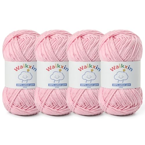 Image of Cotton Yarn for Crocheting - 524.9yds / 7.05oz Baby Yarn for Crocheting Soft - 100% Milk Cotton Yarn 5 Ply Crochet Amigurumi Yarn for Crafts&Puzzle /Socks /Hats(4 Pink)