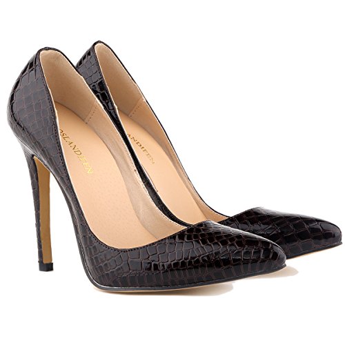 LOSLANDIFEN Womens Shoes Closed Toe High Heels Womens Pointed Slender Stiletto Pumps (36 M EU/6 B(M) US, Coffee)