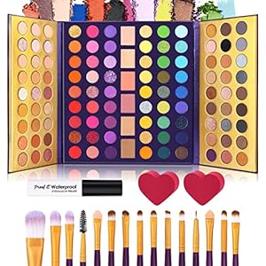 UCANBE 5pcs Eyeshadow Makeup Set -114 Shades MIRROR Eye Shadow Palette, 15 Soft Brushes Set, 1 Eye Primer Base, 2 Make up Blending Sponges, All In One Gift Kit
