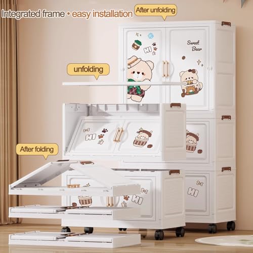 Image of Strassis Design Multipurpose Plastic Wardrobe for Kids Clothes Almirah Cupboard | Multipurpose Baby Toys /Books /Accessories Storage Organiser Closest with Anti-Skid Base (Cake Bear-K70212)