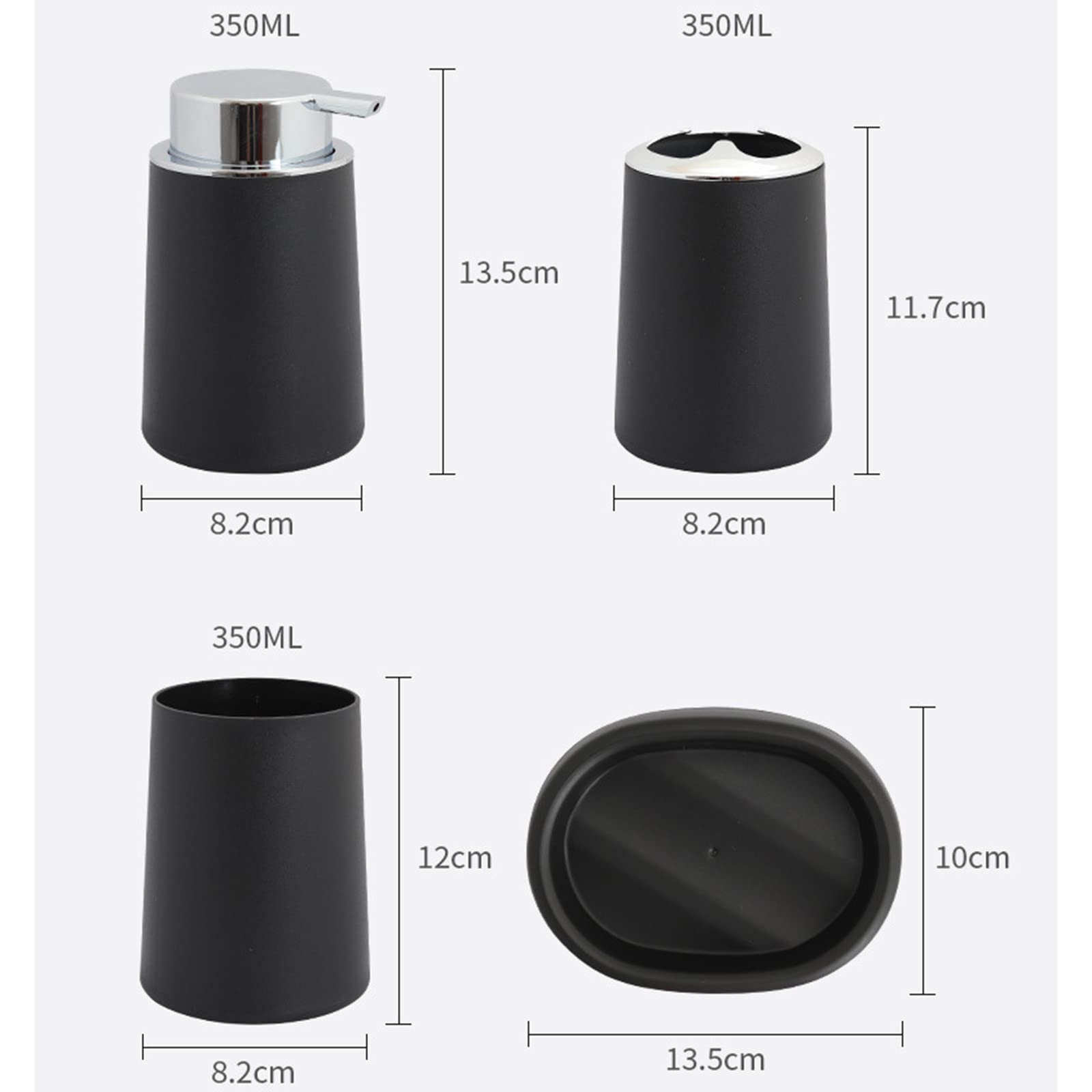 Juegos de Accesorios de baño, Simple Lustroso Acesorios Cuartos de Baño 4 Piezas con Dispensador Jabon Baño, Jabonera Baño, Porta Cepillo de Dientes para Champú Negro