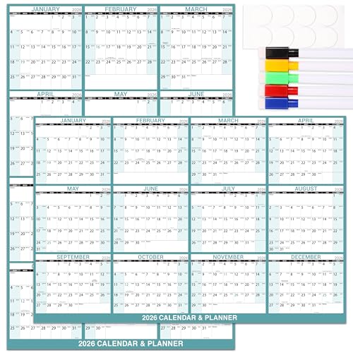 2026 Dry Erase Calendar - Large Yearly Calendar for Wall, 32'' x 48'' Laminated Erasable Organizer with Large Blocks, Horizontal/Vertical, Great for Office, School, Home, January - December