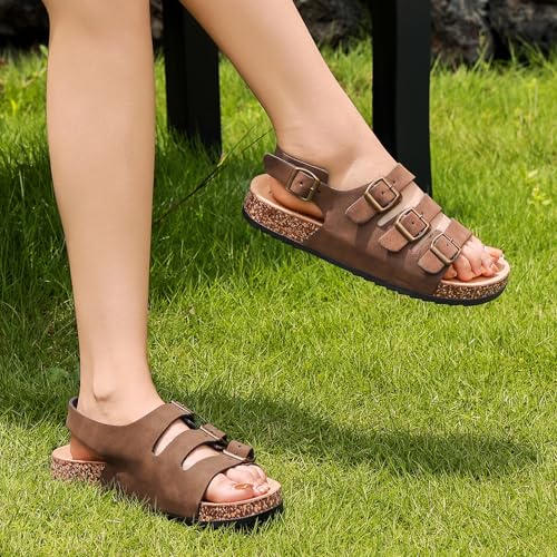 Womens Cork Footbed Sandals With Back Strap, Men Adjustable Buckle Slip-On Slingback Slides Sandals Suede Memory Foam Comfortable Non Slip Beach Slippers for Summer Shoes Footwear 5