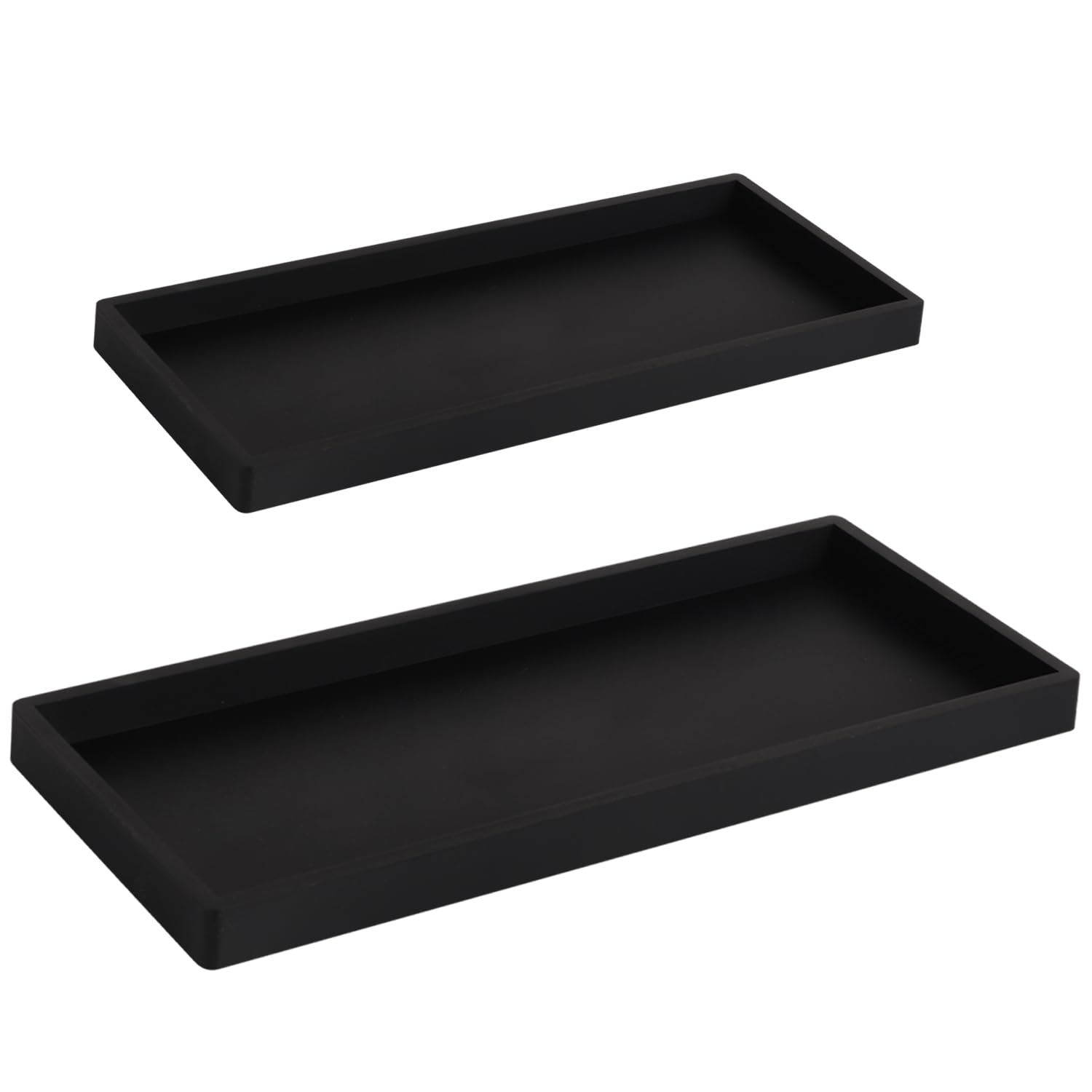 2pcs Bathroom Counter Tray, 11.8x5in & 7.87x3.93in Silicone Bathroom Vanity Tray Toilet Paper Storage Decorative Bathroom Tray Countertop for Counter Decor Dresser (Black)