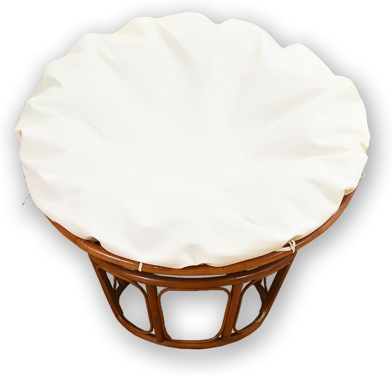 YongXinMY Waterproof Papasan Cushion Cover Only – Outdoor Round Radar Chair Slipcover with Zipper and Ties Anti-Slip Seat Pad Protector for Garden Patio Saucer Chair Moon Chairs (Off-white,47in)