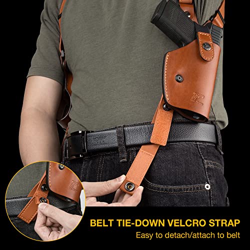 Handmade Universal Leather Shoulder Holster Compatible With Glock 17/19, 1911, Taurus G2C/G3C, M&P 9, Sig P220/P226, 92Fs, And More, Vertical Concealed Holster With Double Mag Holster, Right Hand #TOP4