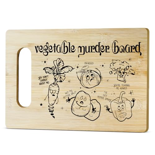 Comparison: What Kind Of Cutting Board Is Best For Vegetables 7 Funny Bamboo Cutting Board - Vegetables Murder Cutting Board, Gifts for Women Wife Mom for Kitchen Wooden Food Serving Kitchen Chopping Gift For Birthday