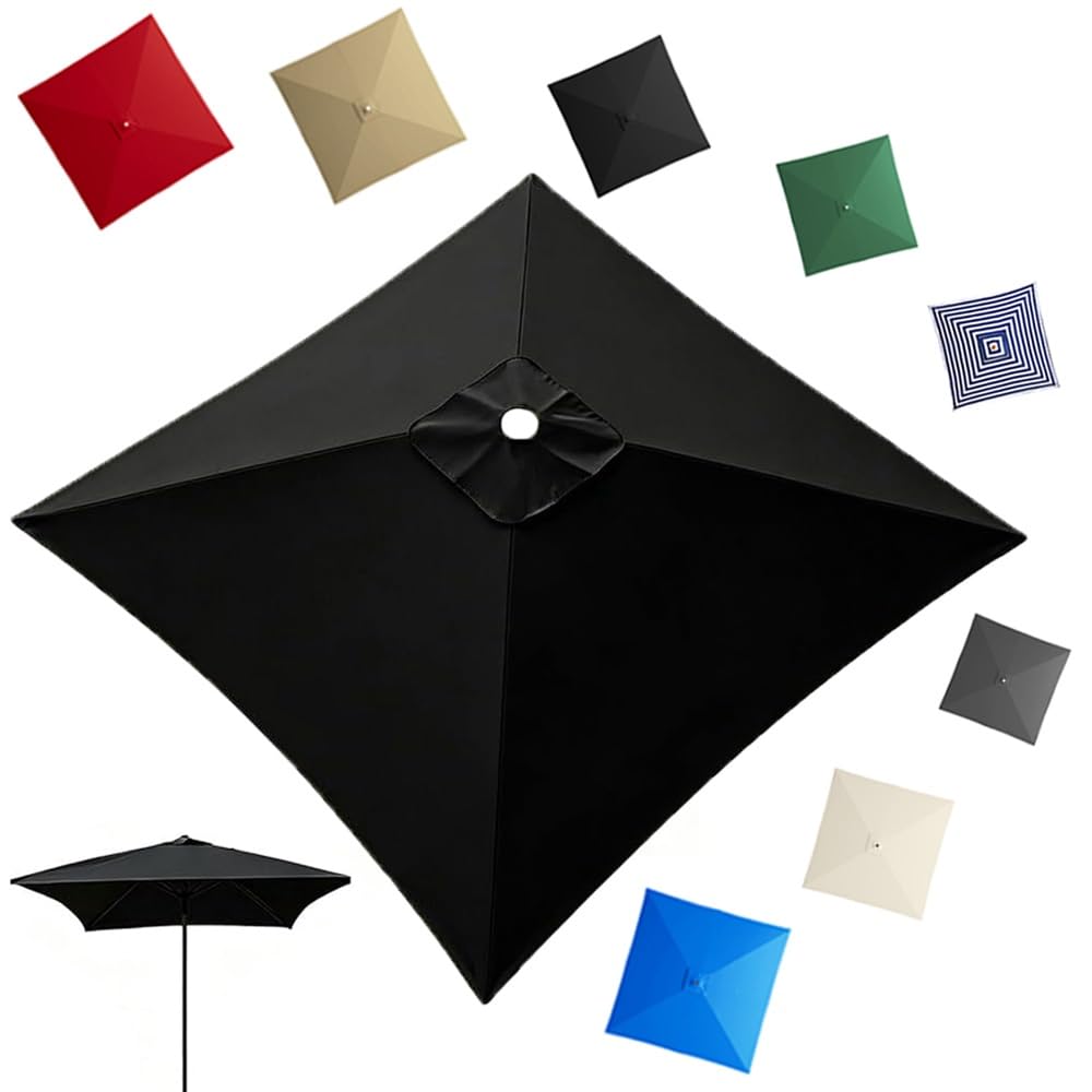 GJPXFR 4/8 Ribs Square Umbrella Replacement Canopy, 8x8ft 9.8x9.8ft Outdoor Parasol Canopy Cover Patio Umbrella Top Cover Replacement Fabric(Black,2x2m/6.5x6.5ft)