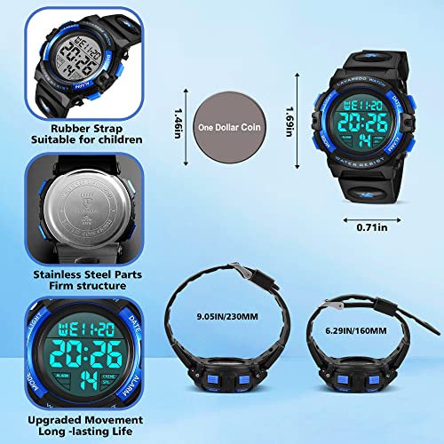 Kids Watch,Boys Watch For 3-15 Year Old Boys,Digital Sport Outdoor Multifunctional Chronograph Led 50 M Waterproof Alarm Calendar Analog Watch For Children With Silicone Band,Kids Gift #TOP4
