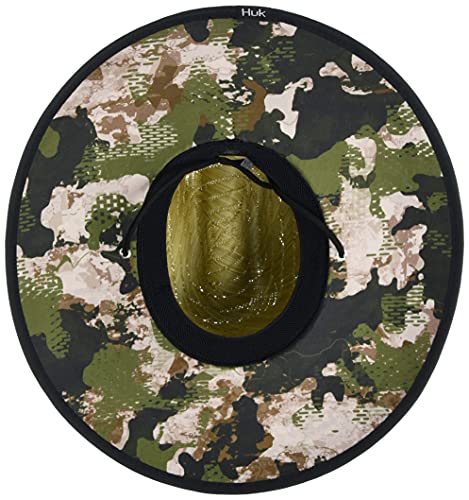 HUK Men's Standard Patch Straw Wide Brim Fishing Hat, Hunt Club Camo, OSFA