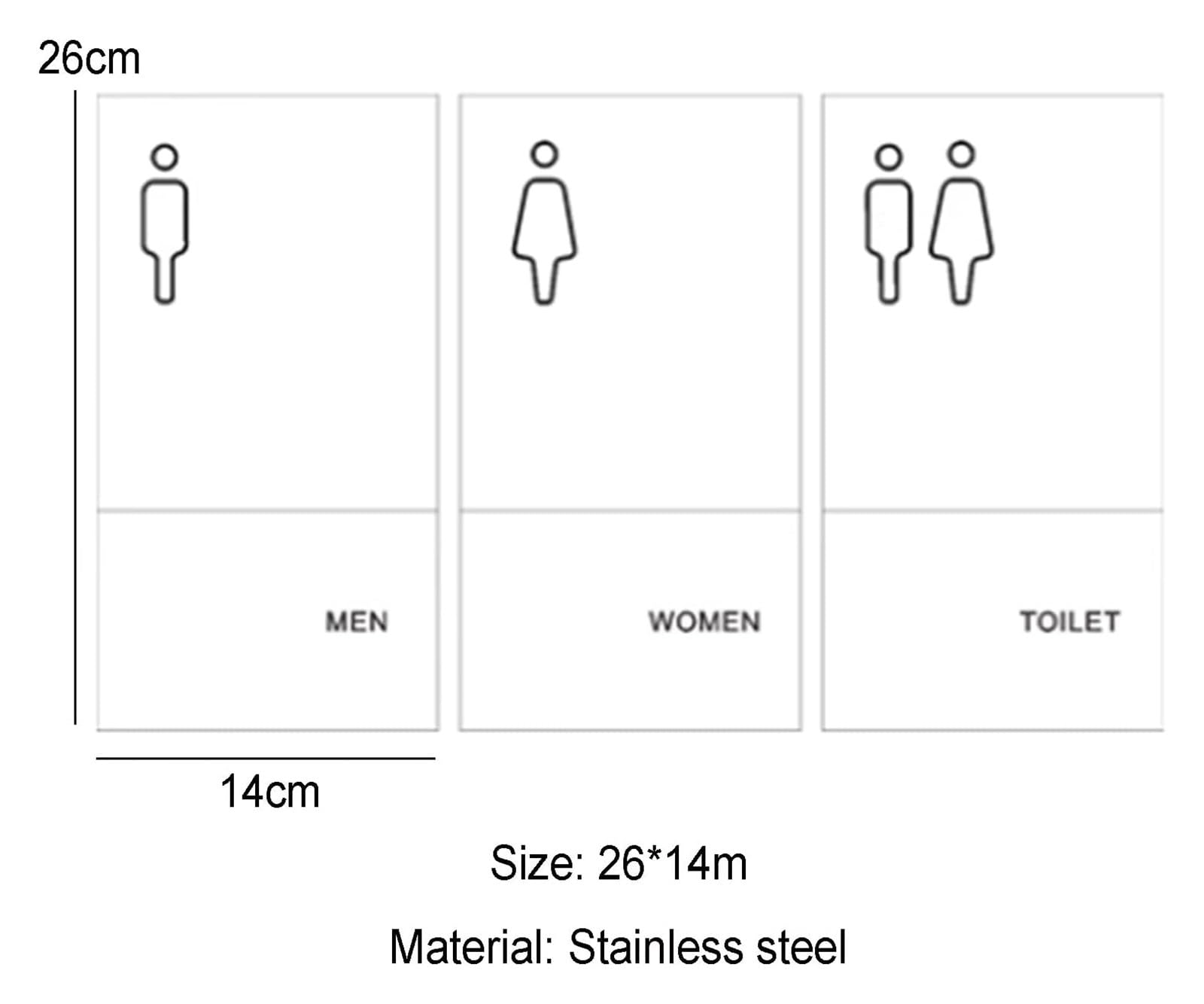 Carteles para aseos, Letrero decorativo unisex for puerta de baño acero inoxidable, negro, 26x14cm