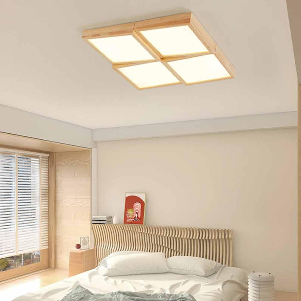 Lámpara de techo de estilo europeo 3000-6000K Regulable Lámpara de techo regulable Marco de madera Iluminación de techo plana Fácil de instalar Accesorio de iluminación(Raw Wood)