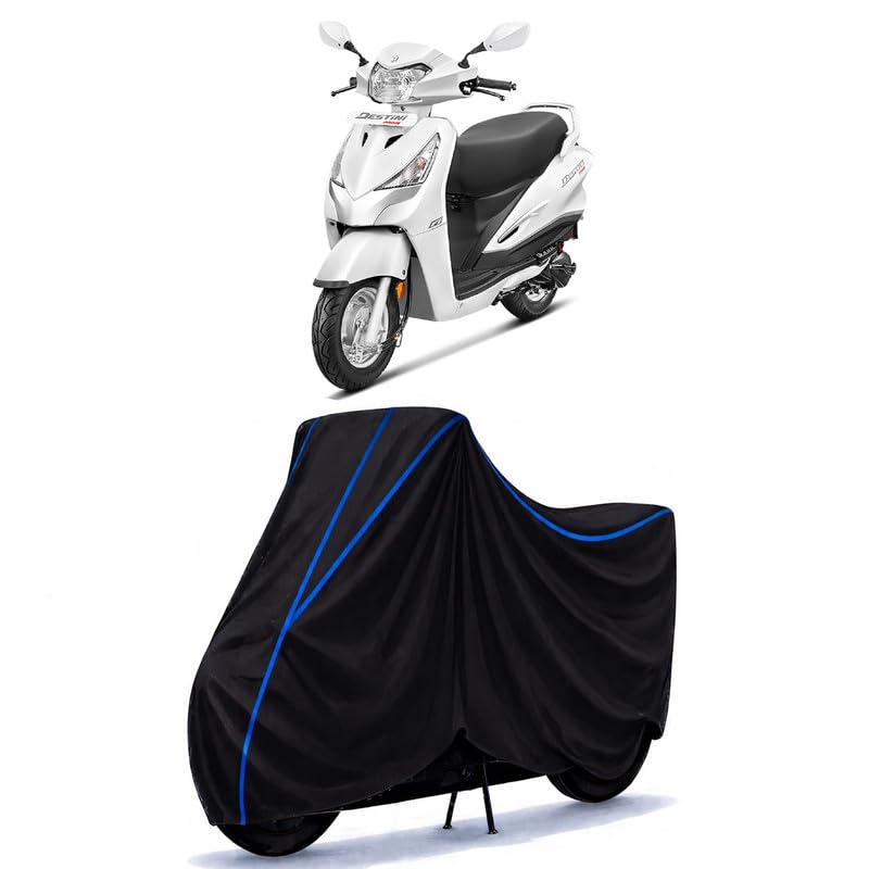Image of Scooty Cover Water Resistant for Destini 125 XL BS6 | Universal Scooter & Bike Cover | Heavy Duty UV Dust, Rain & Scratch Protection | Elastic Fit All Weather Indoor Outdoor | Black with Blue Piping