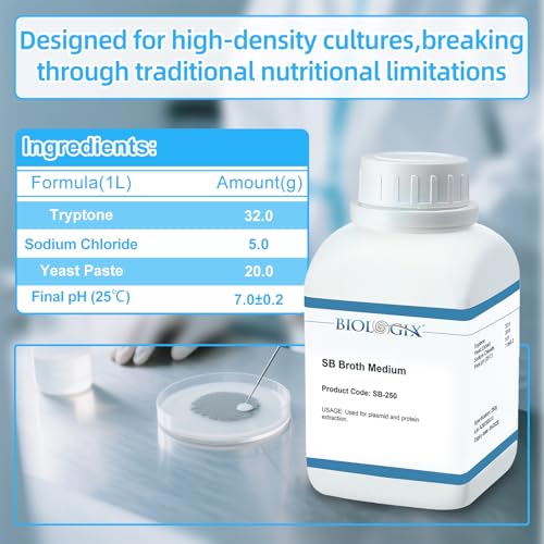 Image of SB Broth Medium, 250g /Bottle, Laboratory Grade Culture Media with Tryptone, Yeast Paste & Sodium Chloride, Super Broth Medium Powder for Plasmid & Protein Extraction