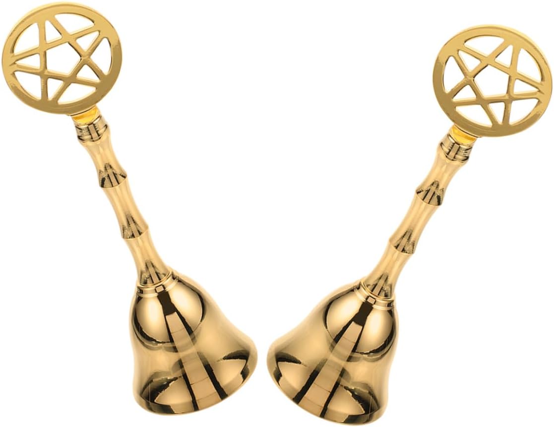 LIFKOME Pentagram Brass Hand Bell Set 2 Pcs Metal Ritual Bell for Spiritual Ceremony and Home Décor Percussion Suitable for Altar Meditation Classroom Elderly Use