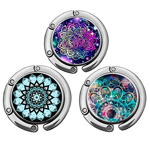 Image of Bosketo Foldable Purse Hook Womens Bag Table Hanger Collection Desk Hooks for Purse (3pack Mandala-Hook)