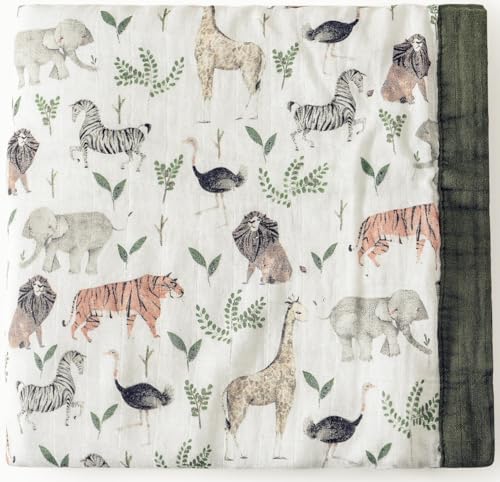 Image of Little Jump Muslin Quilt Toddler Blanket - Silky Soft and Breathable Baby Quilt - Oversized 47 inch x 47 inch - 2 Layers Muslin Baby Blanket for Boy and Girls (Jungle-2)