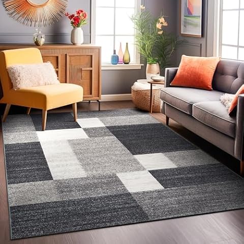 Rugshop Modern Boxes Design Non-Slip (Non-Skid) Area Rug 5 X 7 (5' 3" X 7' 3") Gray Cover