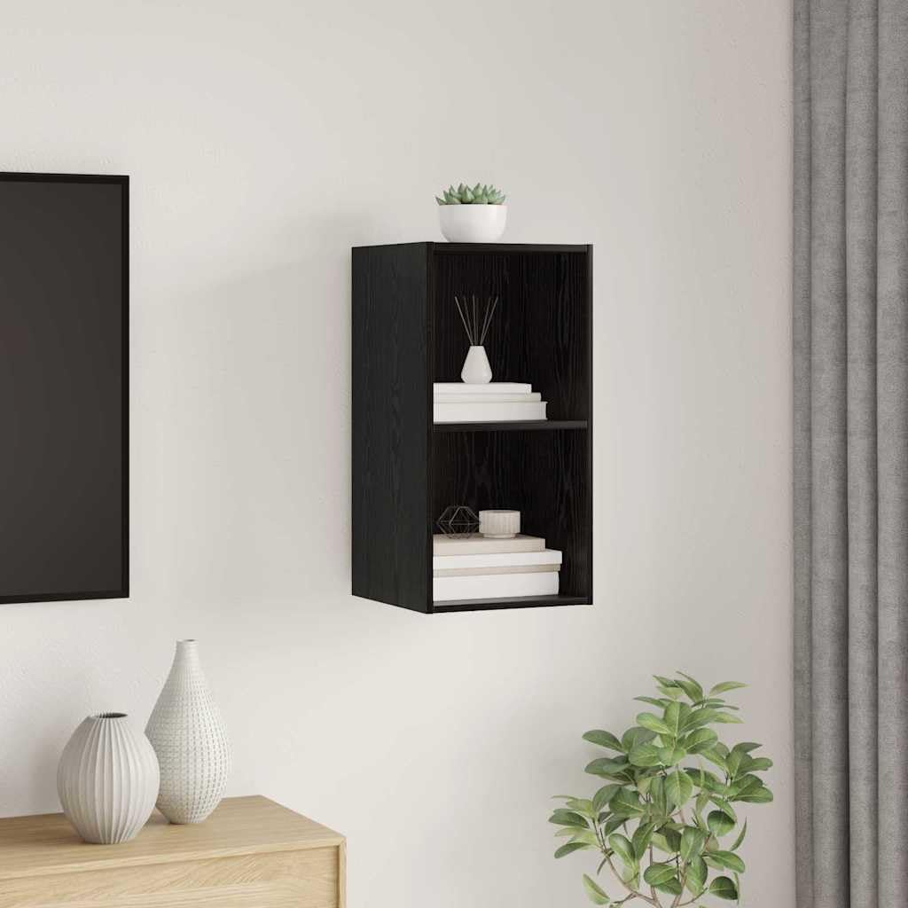 Zestaw szafek pod telewizor, montowana na ścianie, wygląd czarnego dębu, 37 x 37 x 72 cm, nowoczesny design, oszczędzający miejsce regał na media, trwały materiał drewnopochodny, uniwersalny