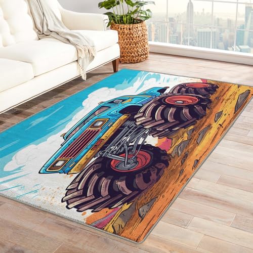 Monster Truck Rug & Home Decor - 4x6 Rug, Kids Rugs for Living Room Bedroom, Boys Carpet, Washable Non Slip Soft Low Pile Indoor Area Rug & Room Decor