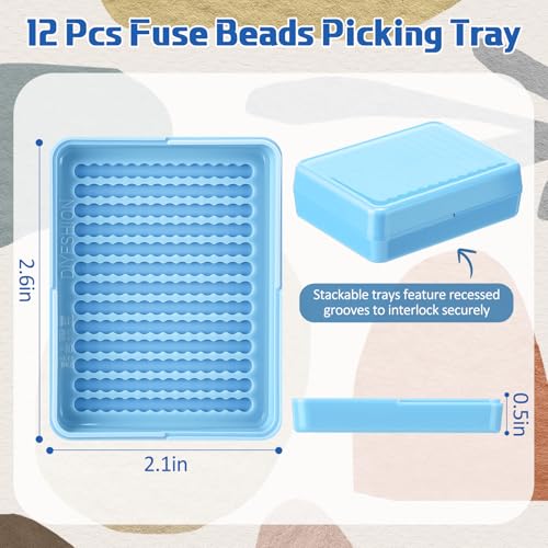 Image of Beeveer 12 Pcs 2.6mm Fuse Beads Picking Trays 2.6 x 2 Inches Bead Sorting Trays Organizer Efficient Sorting Tools for Melty Beads for DIY Arts Crafts (Blue)
