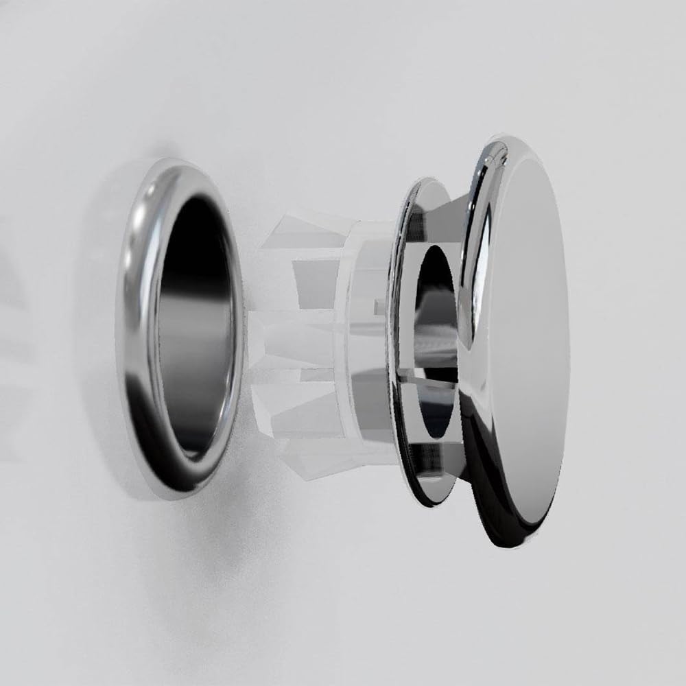 Tappo Copriforo Universale Per Troppo Pieno Lavabi E Bidet Aventi Circonferenza 24 O 28 Mm, In Ottone Con Ghiera Cromata Dal Design Moderno