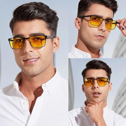 Polarized Photochromic Sunglasses Night Driving Glasses for Men, Retro Rectangular Yellow Shades