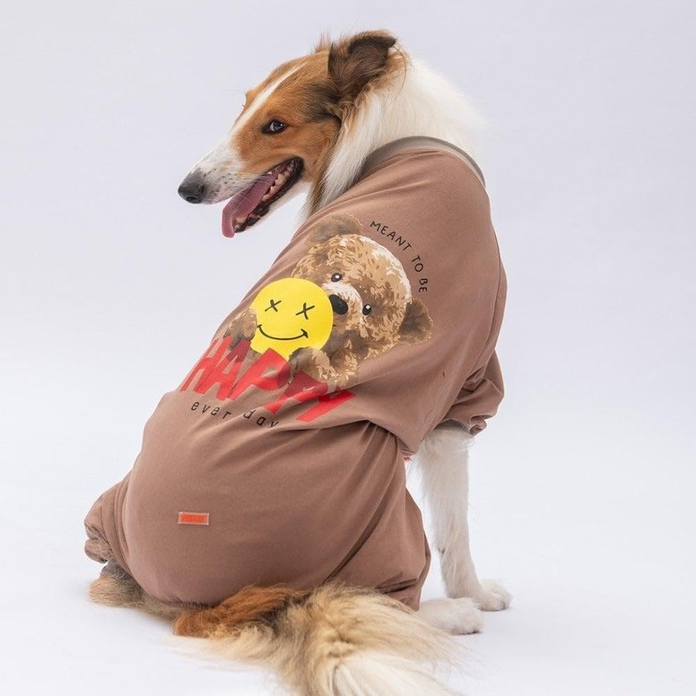 Happy Teddy Bear desenli, 3XL beden orta ve büyük ırk köpek tulumu
