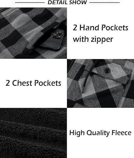 SCODI Mens Flannel Hooded Jacket Fleece Sherpa Lined Zip Up Plaid Hoodies - image 4