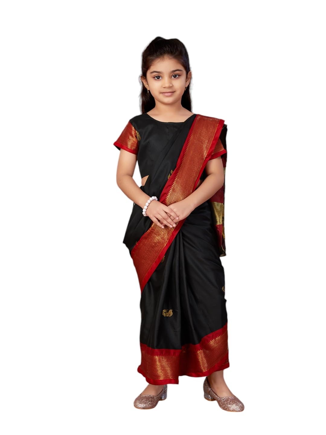 Aarika Girls Ethnic Wear Black Colour Kajol Silk Saree (3-9 Years)