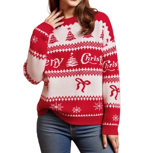 Image of Women Cute Bow Knit Sweater Y2k Long Sleeve Crew Neck Knitted Pullover Top Oversized Going Out Fall Winter Knitwear