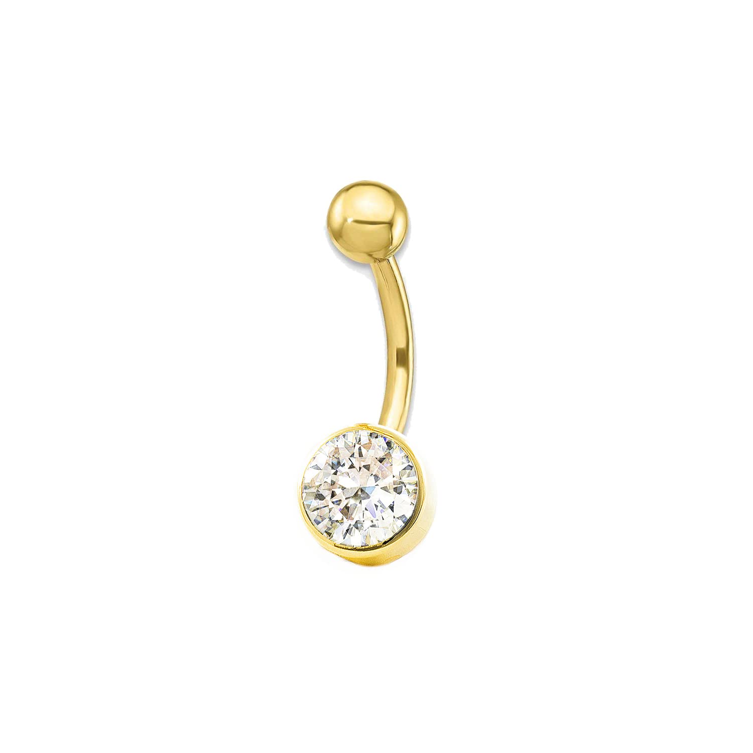 Monde Petit Piercing Oro 9 Kilates (9K) Redondo Circonita 6 mm Ombligo - Mondepetit - Estuche Regalo - Certificado de Garantía