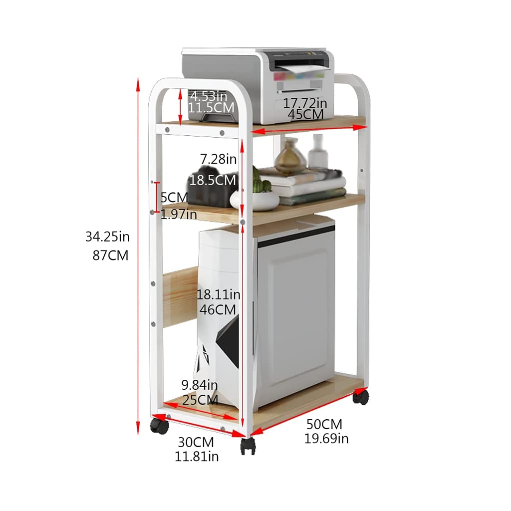 WouND Soporte de Torre de computadora de 3 Niveles Soporte de Carrito de PC Estante de Caja de PC de Madera Maciza con 4 Ruedas giratorias Soporte de Piso de Escritorio de Madera