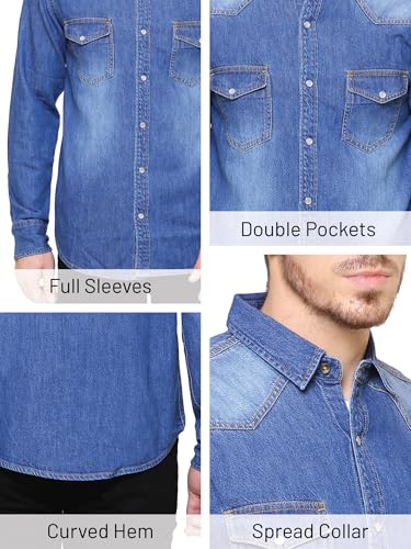 Image of Southbay Men's Denim Casual Shirt | Full Sleeve with Regular Fit | Premium Solid Denim Fabric | Spread Collar | Double Flap Pocket Stylish Casual Shirt