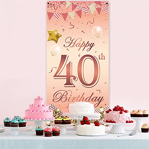 KAINSY Zwart goud 40e verjaardag deurbanner, grote gelukkige verjaardag achtergrond banner decoraties voor mannen… - Image 5