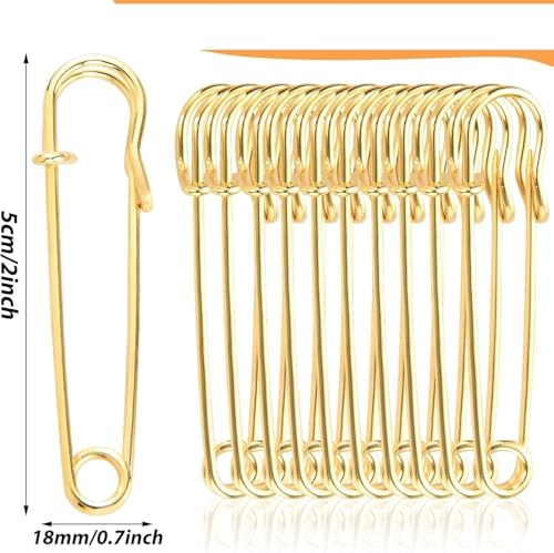 Image of 12 Pcs Large Safety Pins, 2 Inch Heavy Duty, Gold, Stainless Steel, Blanket & Clothes Pins
