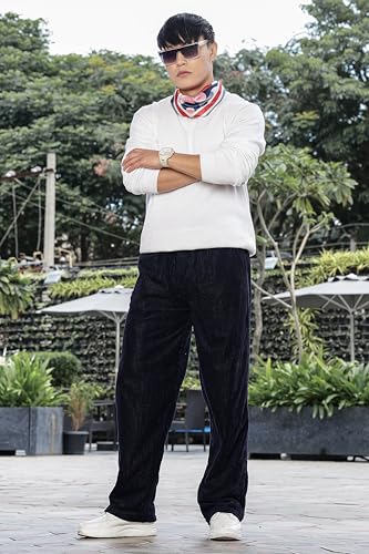 Image of SWADESI STUFF Men's Corduroy Trousers | Mid-Rise Relaxed Fit | Cotton Blend Joggers with Flexi Waistband