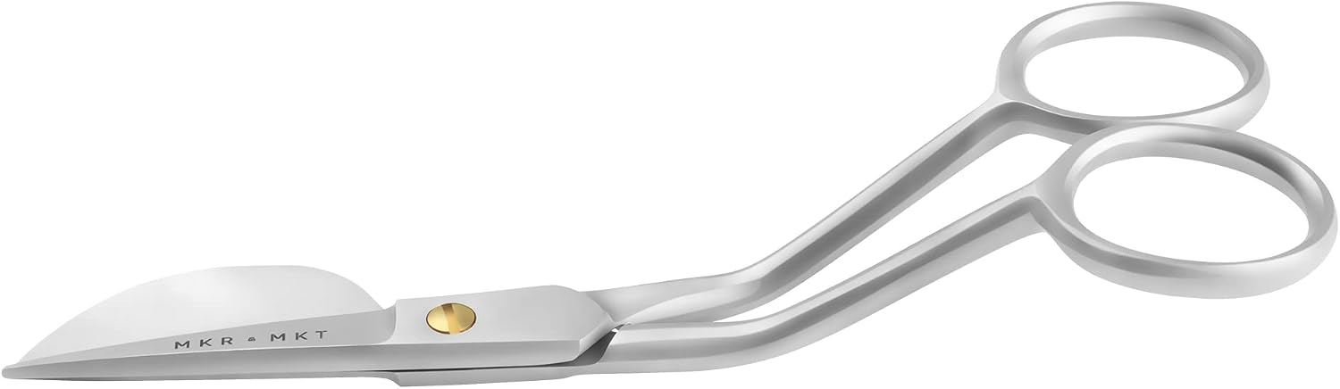 Applique Pelican Duckbill Blade 5.8 Inch - Double Bent Curved Offset Handle Scissors with Pouch Sleeve for Embroidery, Fabric, Thread, Knitting, Sewing, Arts & Craft (Satin Silver)