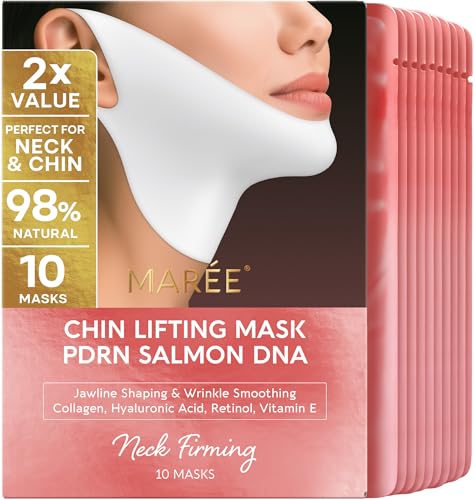 MAREE V Line Lifting Mask with PDRN Salmon DNA – Deep Collagen Face Mask for Women – Jawline Shaper Facial Masks with Retinol – Tightening &amp; Firming Neck Lift Tape – Double Chin Strap for Face Lift