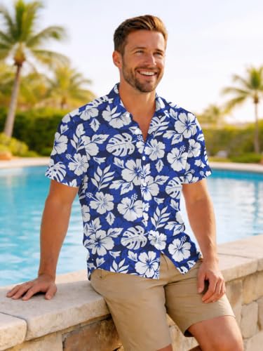 Image of Yoimira Hawaiian Shirts for Men, Print Mens Casual Short Sleeve Button Down Shirts Floral Aloha Beach Shirt