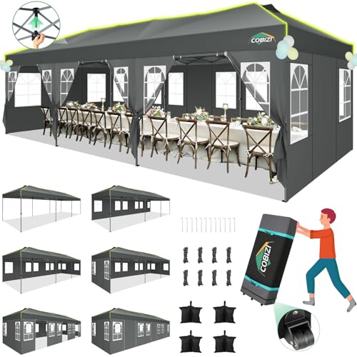 Image of COBIZI 10x30 Pop Up Canopy Tent with 8 Removable Sidewalls, Outdoor, Gray