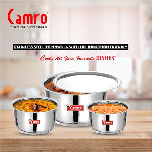 Image of Camro Induction Bottom Tope with Lid (10 No, 1 Liters) | (Encapsulated Bottom) Container /Tope /Patila /Bhagona /Cookware | Gas Stove Compatible | 15+Years of Innovation and Quality