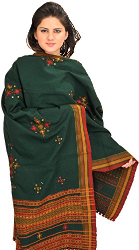 Image of Exotic India Women's Kutch Wool Shawl (SHV95--beige)